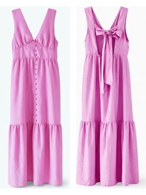 Endless Rose Satin Midi Dress Pink Sleeveless Tie Back Size Medium